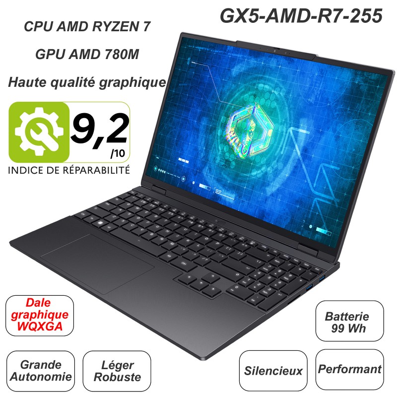 Portable 15,3" performant GX5-AMD-R7-255 - dalle WQXGA - AMD Ryzen 7 - AMD 780M