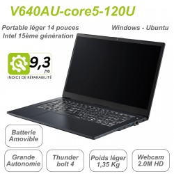 Portable 14 pouces V640AU grande autonomie, batterie amovible, clavier éclairé blanc, Intel 15ème génération