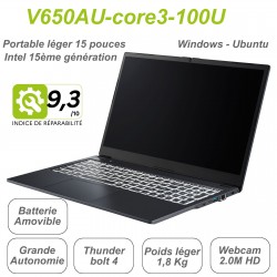 Portable 15 pouces V650AU grande autonomie, batterie amovible, clavier éclairé blanc, Intel 15ème génération