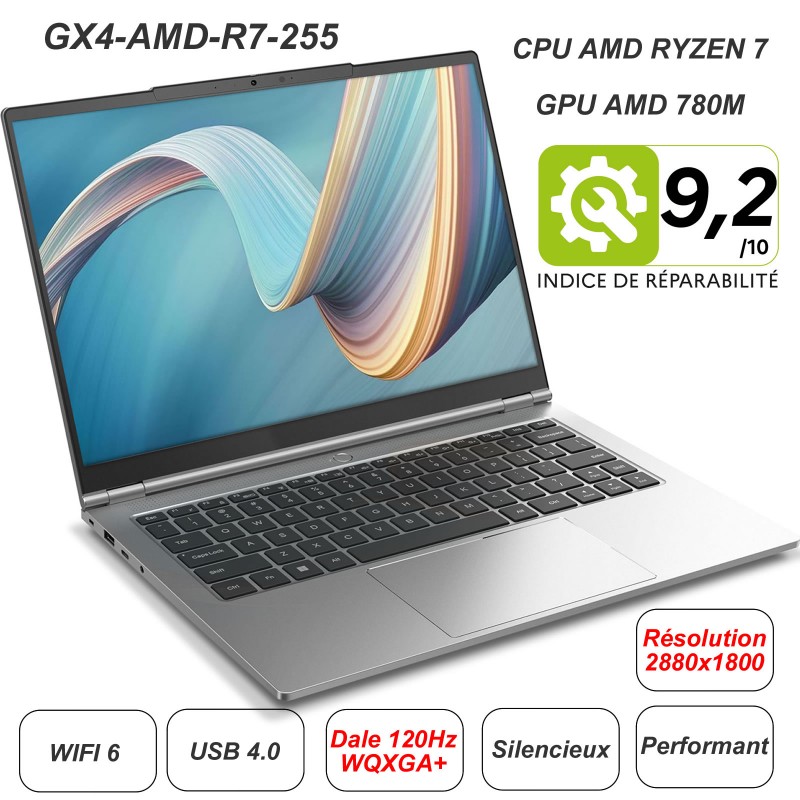 Portable 14" performant GX4-AMD-R7-255 - dalle WQXGA+ - AMD Ryzen 7 - AMD 780M