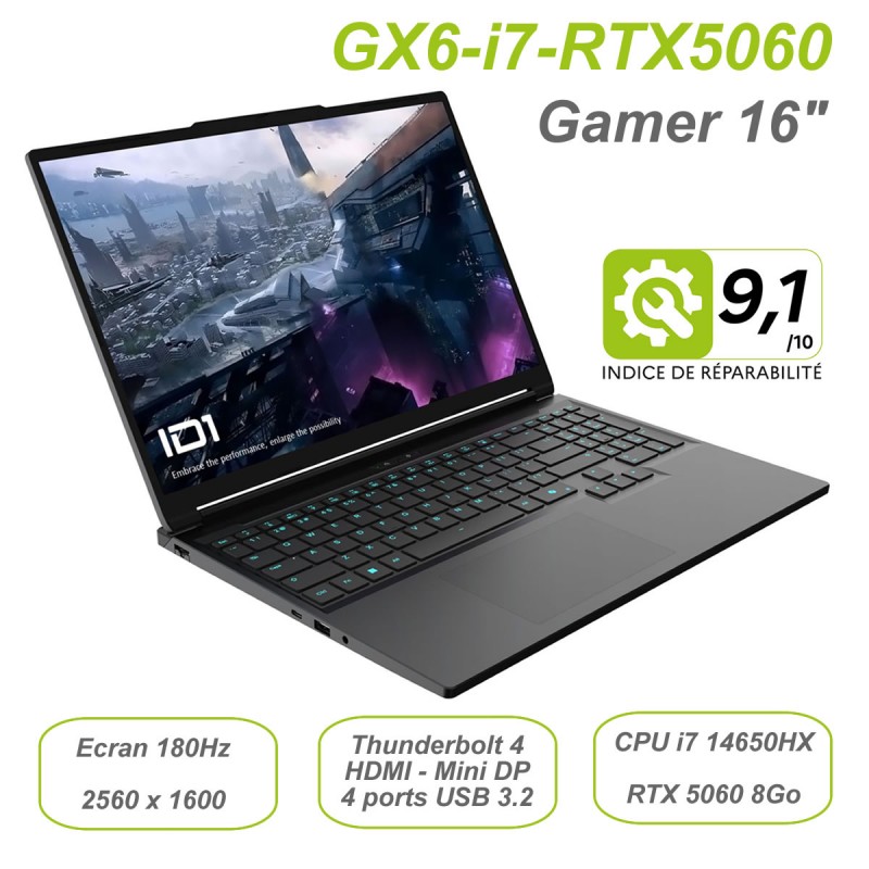Portable  gamer 16" performant - dalle WQXGA - Intel Core i7 - RTX 5060 8Go GDDR7