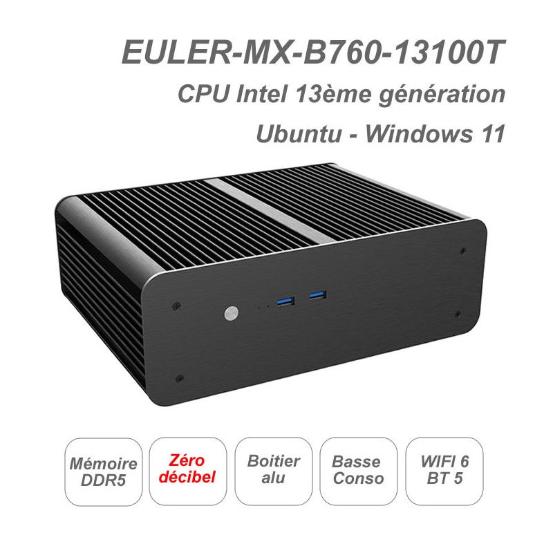 EULER-MX-B760-13100T 
CPU Intel 13ème génération
Fanless ultra silencieux