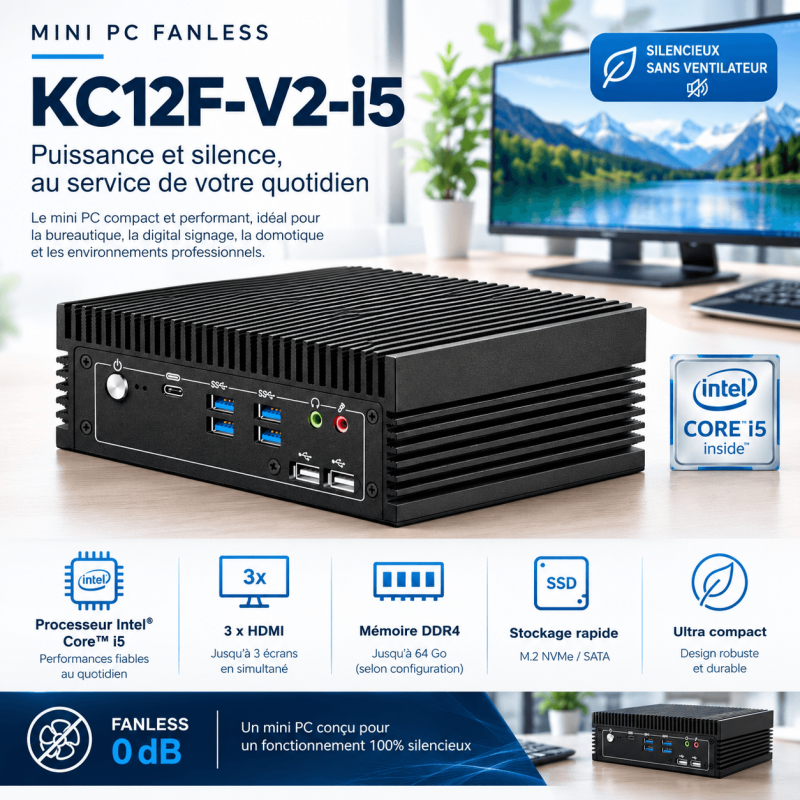 KC12-F Intel core i5  ultra mini PC fanless 0 dB silence total