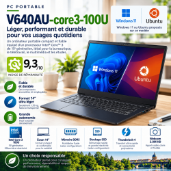 Portable 14 pouces V640AU grande autonomie, batterie amovible, clavier éclairé blanc, Intel 15ème génération