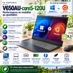 Portable 15 pouces V650AU grande autonomie, batterie amovible, clavier éclairé blanc, Intel 15ème génération