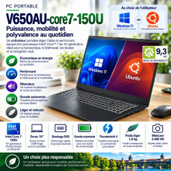 Portable 15 pouces V650AU grande autonomie, batterie amovible, clavier éclairé blanc, Intel 15ème génération